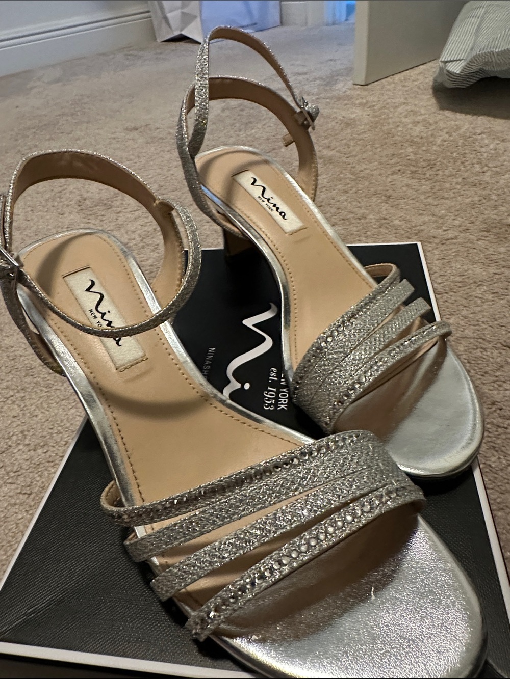 Nina Silver Glitter Ankle-Strap Heels